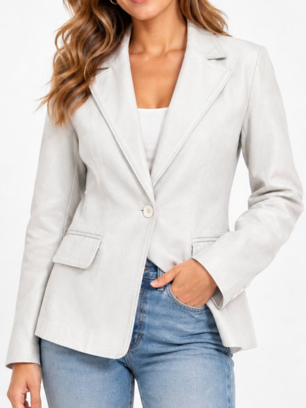 Vintage Wilsons Pelle White Leather Jacket Blazer Small